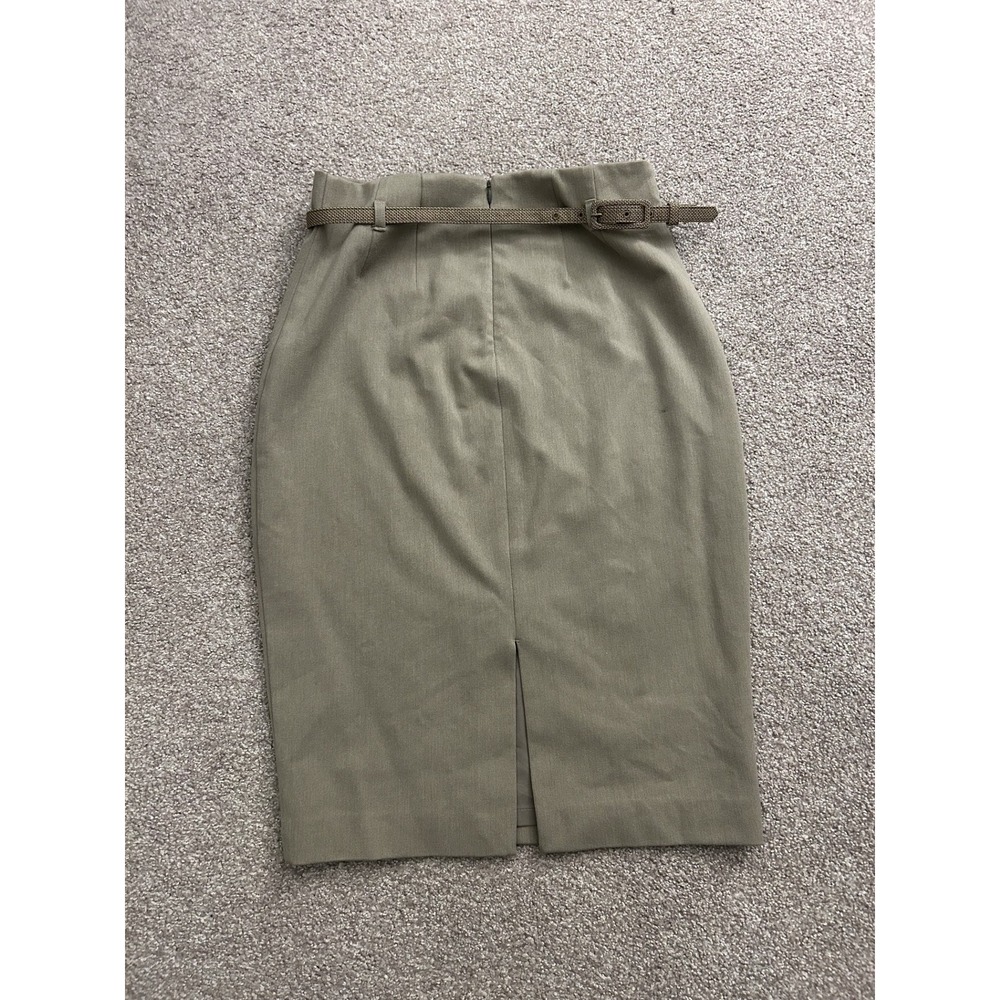 Vintage Skirt Womens 4 Olive Green Excellent Belted High Waist Knee Length - Picture 3 of 8